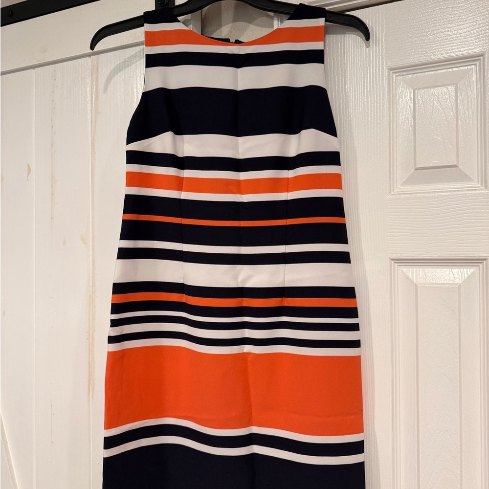Striped Sleeveless Dress in Coral, Navy, and White